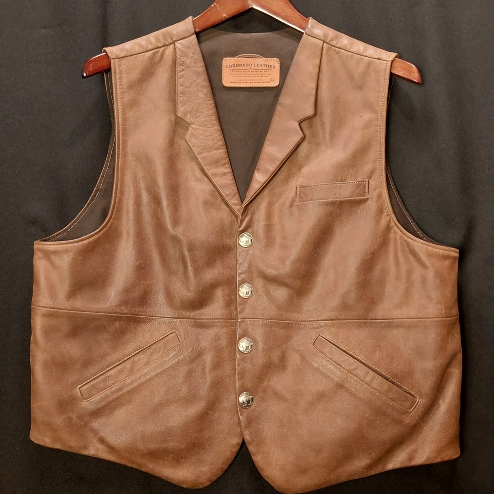 Coronado Leather 48 Brown Handmade Holster Vest Buffalo Nickel Snaps Concealed C